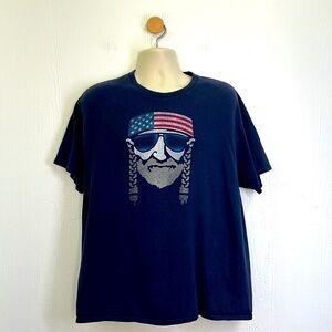 Delta - Willie Nelson Navy American Flag Graphic Short Sleeve T Shirt Size XL
